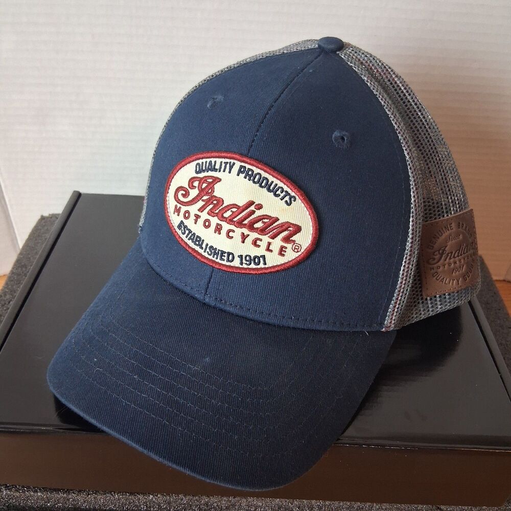 Indian Motorcycle Snapback Hat Script Patch Trucker Vinted Blue